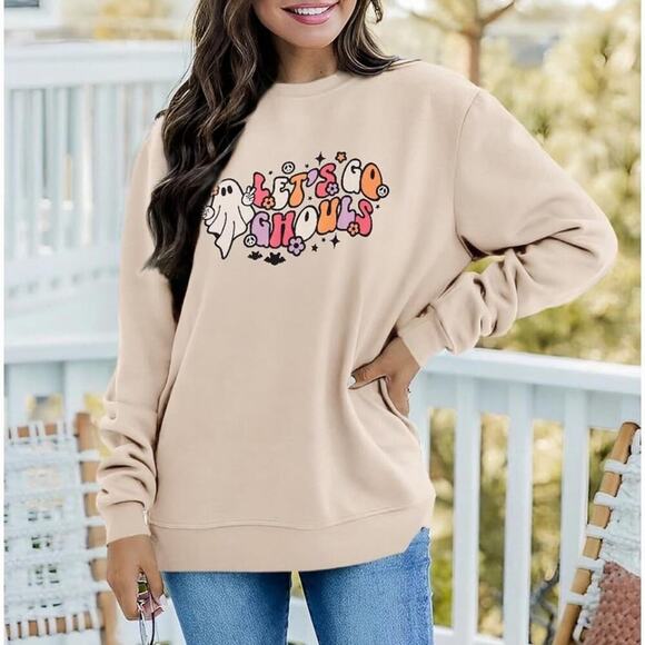 Lets Go Ghouls Sweatshirts Halloween Ghost Oversized Spooky Season Crewneck XXL - Picture 2 of 5